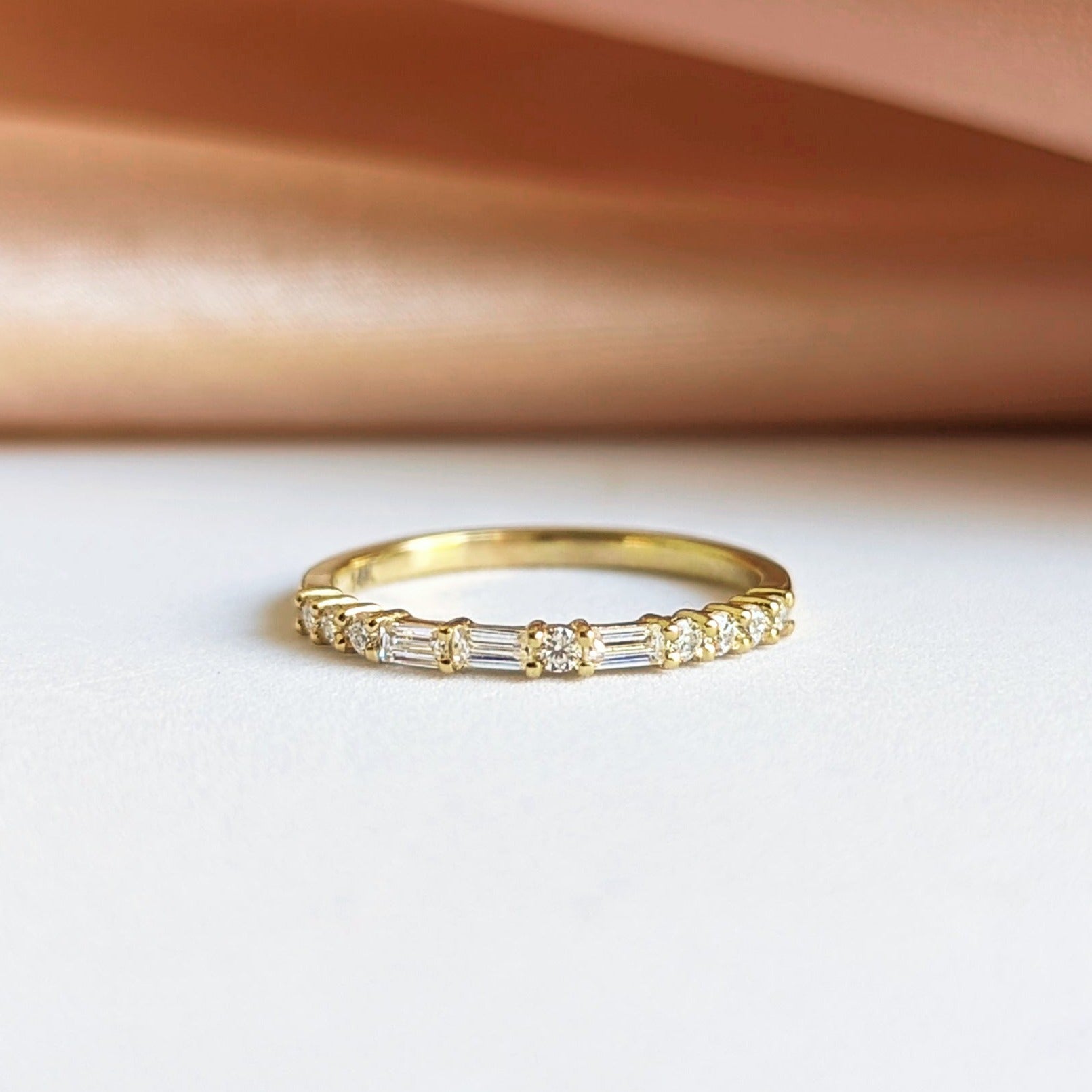 0.15 Carats Moissanite Round & baguette Half Eternity Wedding Band