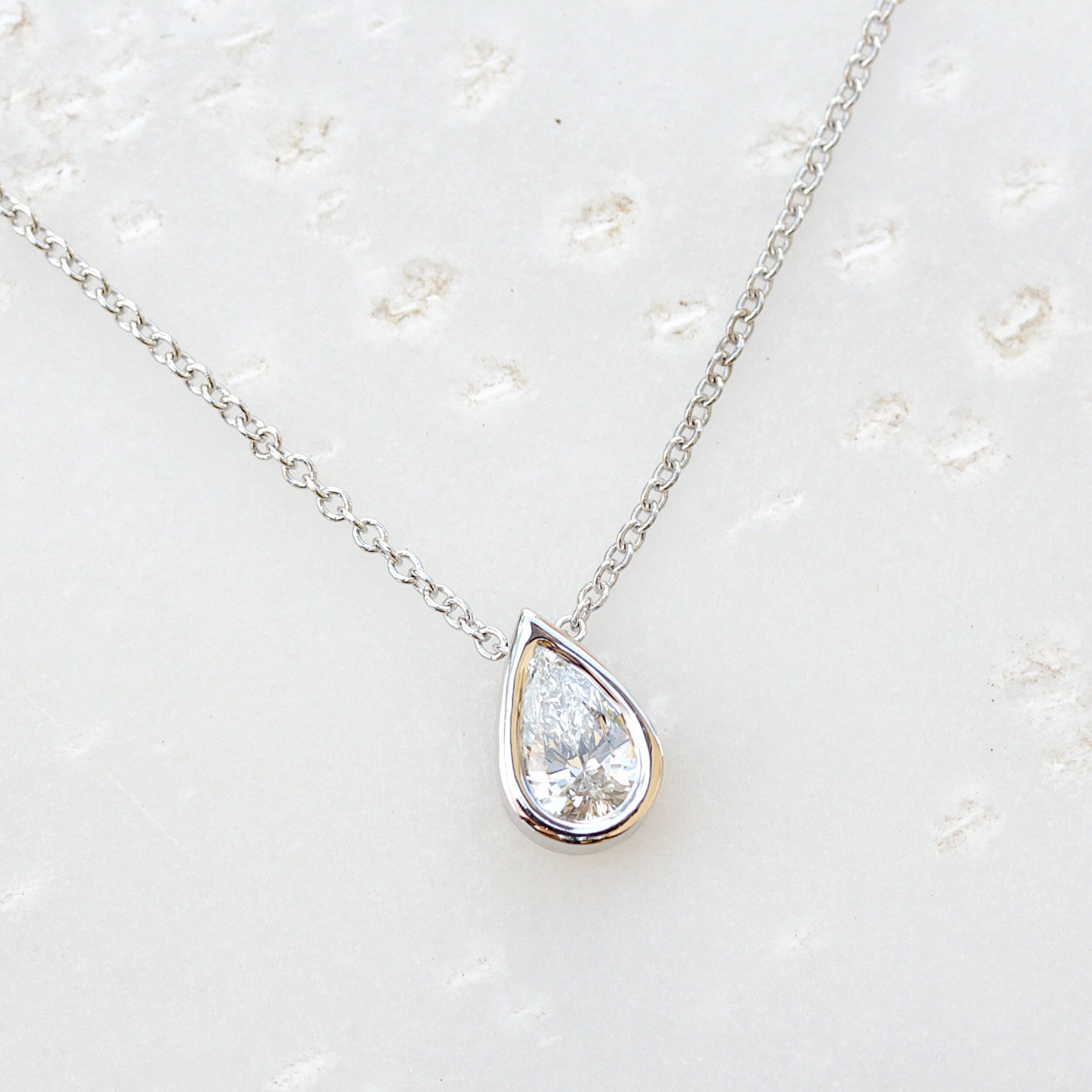 0.30 Carats Pear Shape Moissanite Bezel Necklace