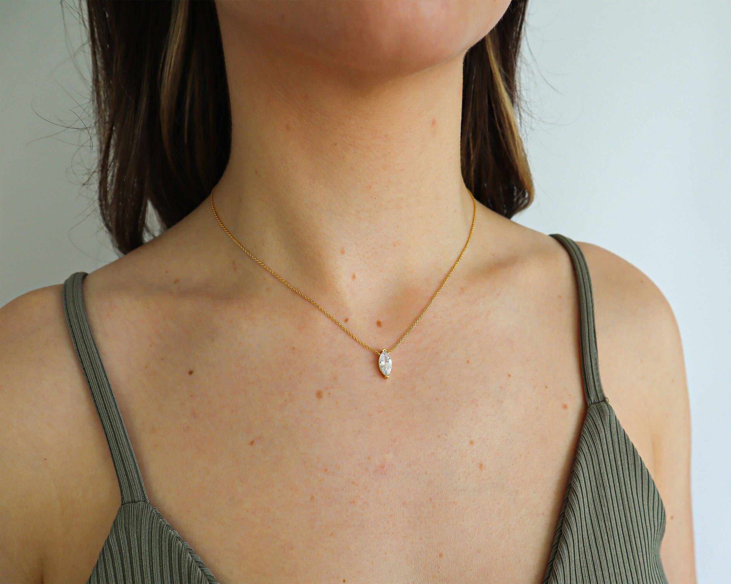 0.50 Carats Marquise Shape Moissanite Solitaire Necklace